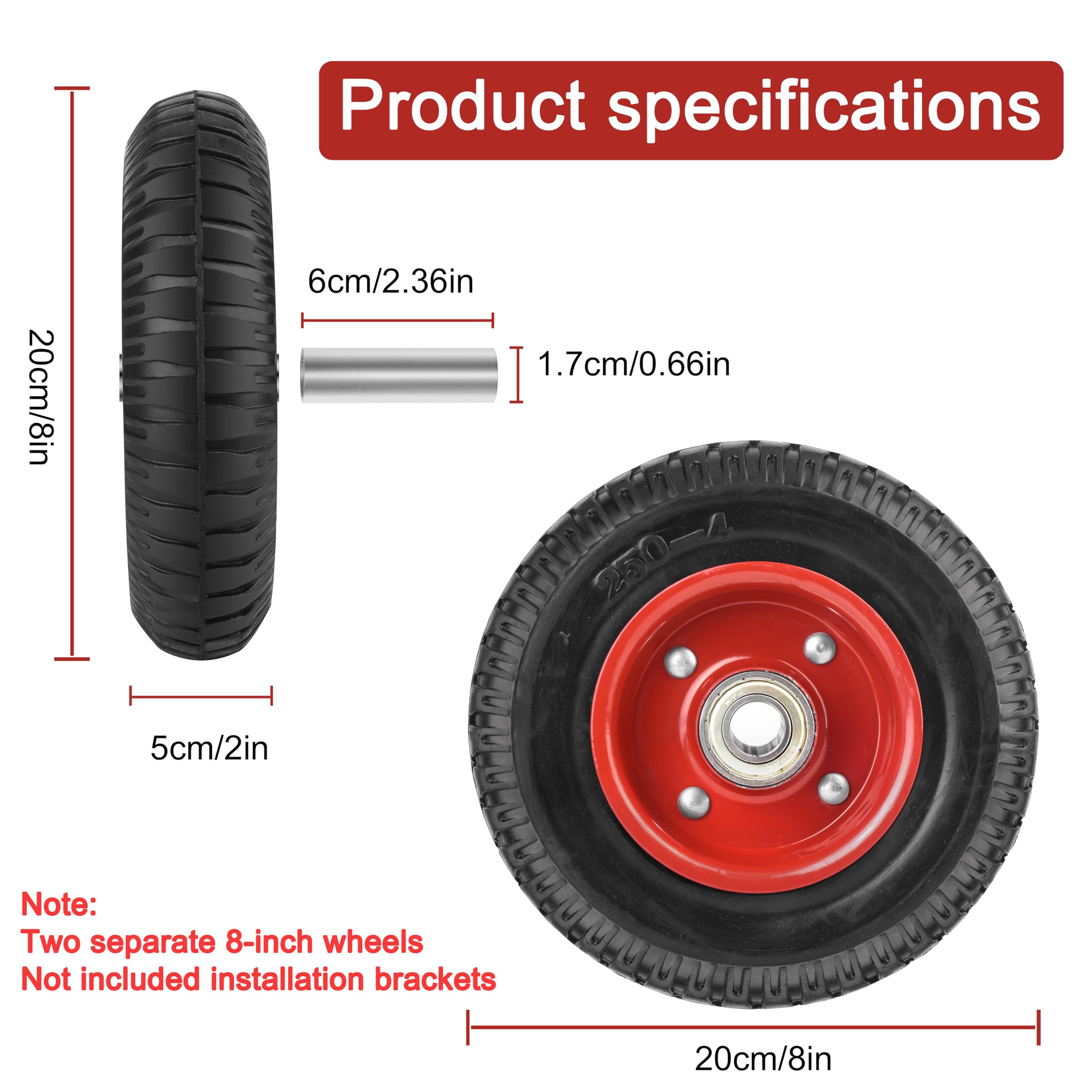 8 Inch Caster Wheels, Industry & Farms All-Terrain Heavy Duty Rubber Caster Wheel,Metal Ball Bearing Wheels Load 1200lbs,for Logging Cart, Dolly, Trolley, Wagon and Chicken Coop — Amazon image 2