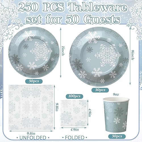 Miniatura 3 de Jinei Juego de vajilla desechable de Navidad de 250 piezas para 50 invitados, platos de papel y servilletas de Navidad, vasos desechables, vajilla