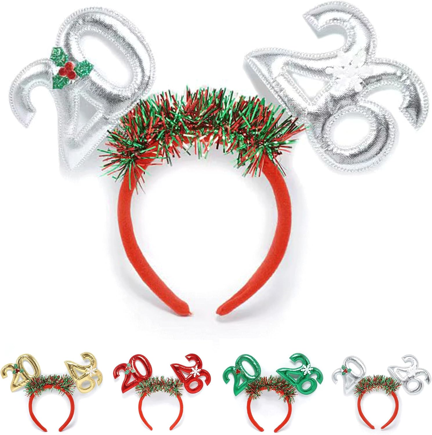 2026 Headbands for Women New Years Headband NYE Headband Happy New Year Headbands New Years Eve Party Supplies 2026 Decorations Accessorie - Silver