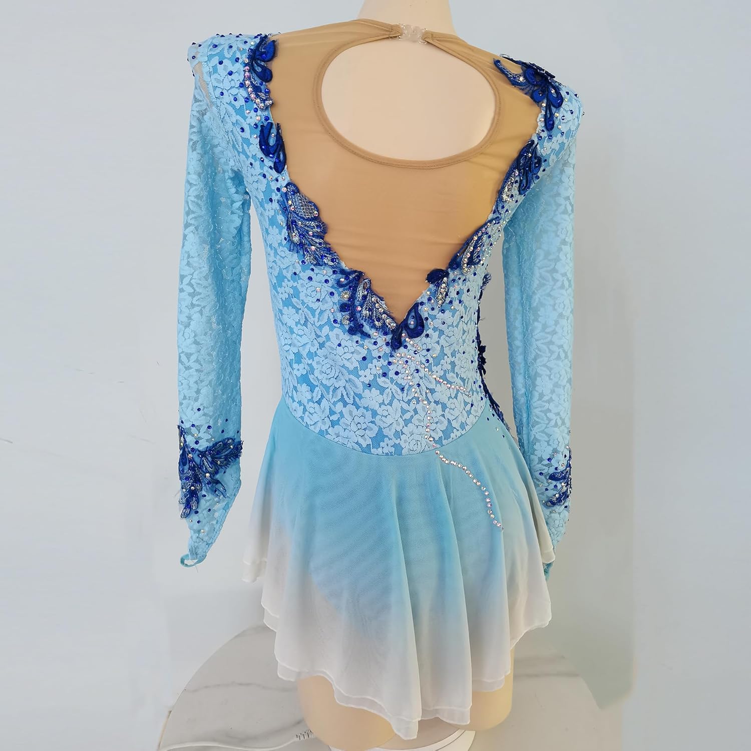 LIUHUO Figure Skating Dress Blue lace Gradient Skirt Girls Competition Performance
