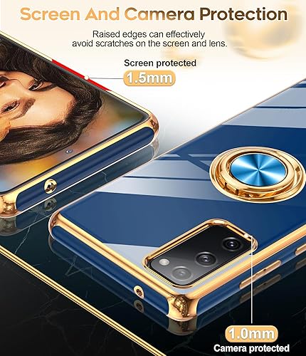 Miniatura 4 de LeYi Funda para Galaxy S20-FE-5G con protector de pantalla 2 paquetes, soporte de anillo giratorio de 360, soporte de metal magnético, chapado en