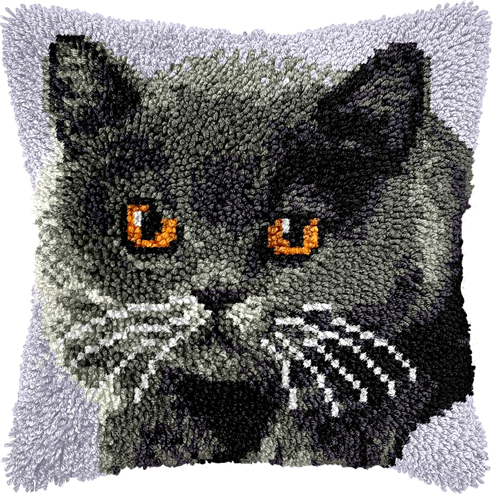 LingxiCreation DIY Latch Hook Kits Pillowcase Cat