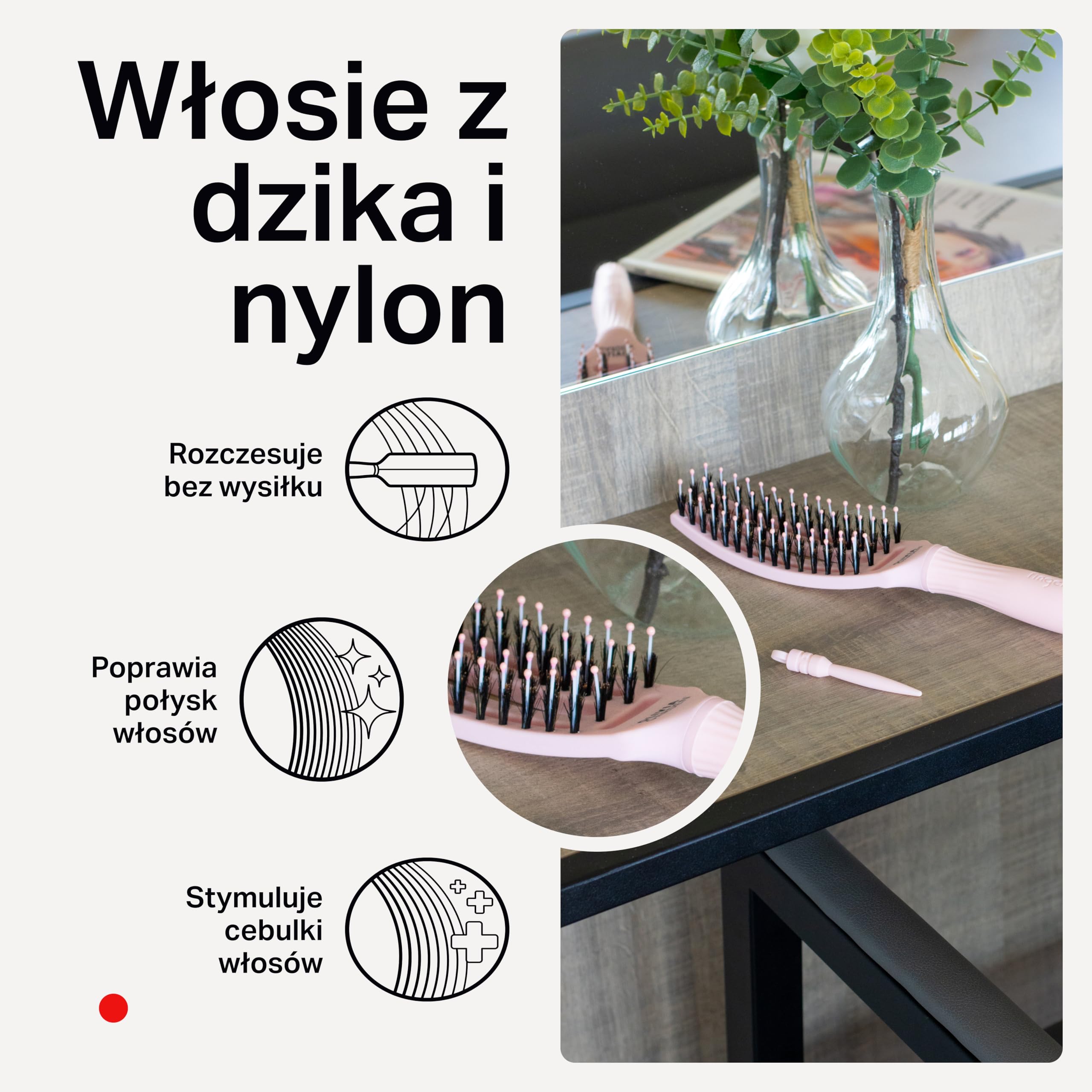 Olivia Garden – Fingerbrush Iconic Care z włosia dzika i nylonu, pastelowy różowy, mały rozmiar