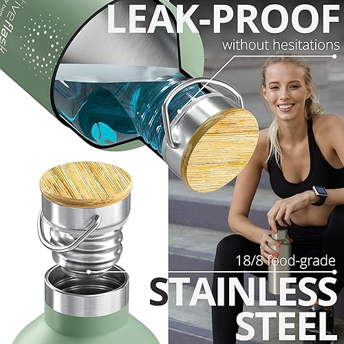 Miniatura 5 de Botella de agua de acero inoxidable con popote (3 tapas), sin BPA, a prueba de fugas, adecuada para bebidas carbonatadas, botella de agua,