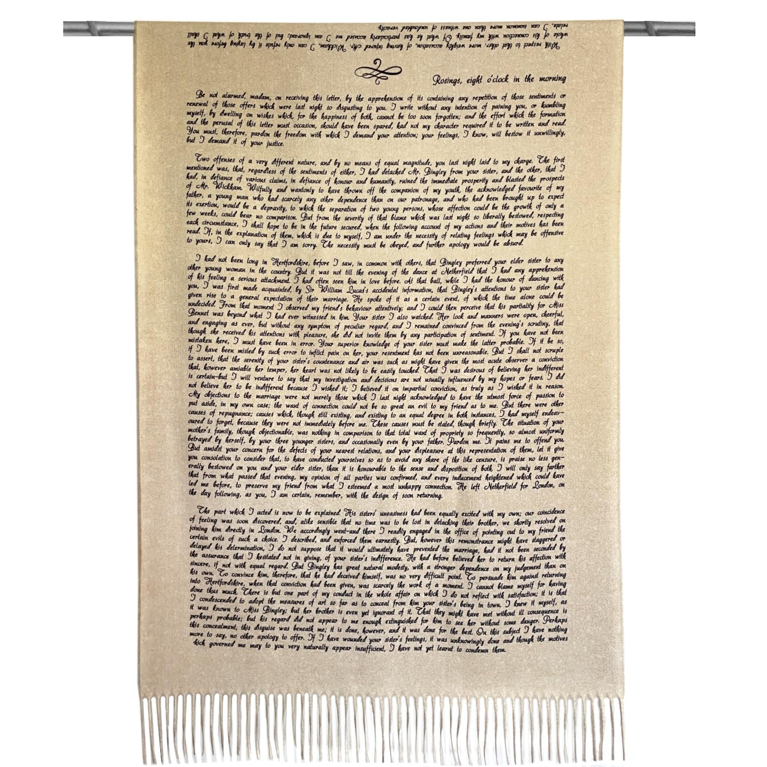 Universal Zone Jane Austen Schal mit Darcy's Letter to Elizabeth from Pride and Prejudice, Beige, 72" x 26"