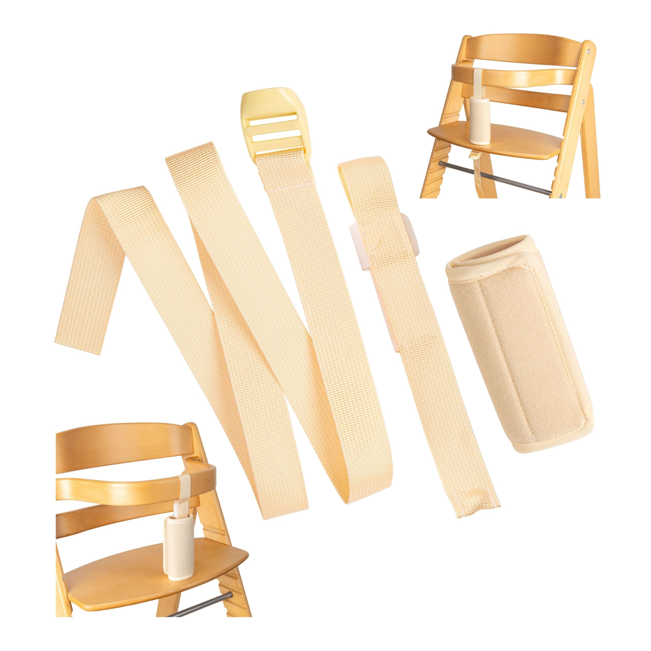 Set cintura inguinale con protezione cintura per seggiolone, confezione da 3, in beige, due cinture compatibili con Hauck Alpha Beta, Stokke Tripp Trapp, roba, Kinderkraft, ecc.