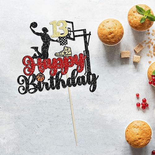 Miniatura 4 de 1 pieza de decoración de pastel de baloncesto con purpurina para cumpleaños 13 años, decoración de pastel de baloncesto con purpurina para