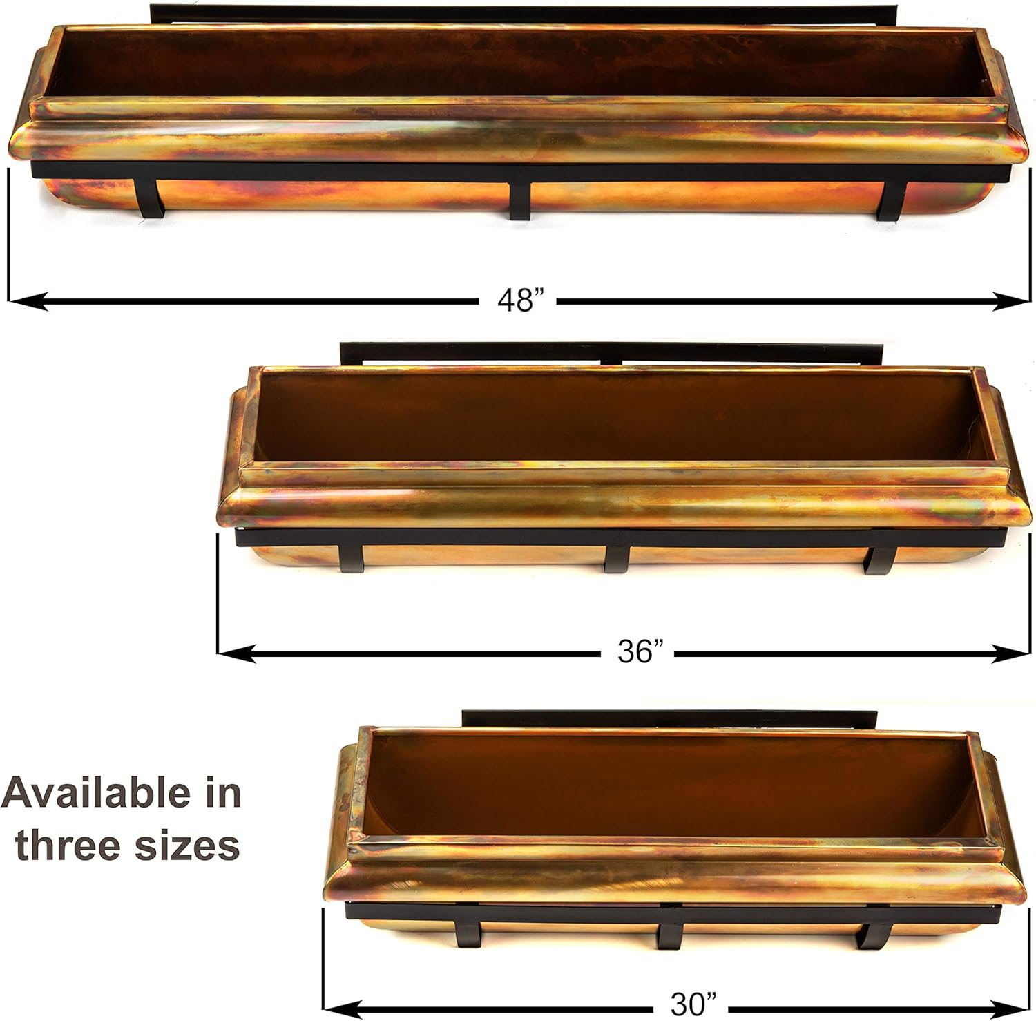 H Potter Window Planter Box Rustic Copper Flower Plant Container for Windows Attach to House Deck Balcony Long Rectangular Shape 36 inch GAR229A