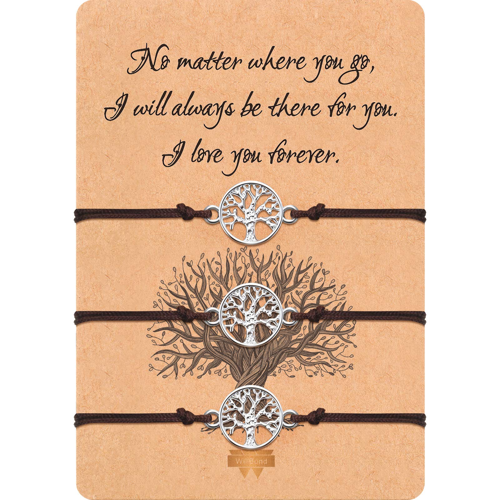 WILLBOND3 Pieces Tree Bracelet Adjustable Bracelet Textile Band Gift for Friendship, Thank You, Wish