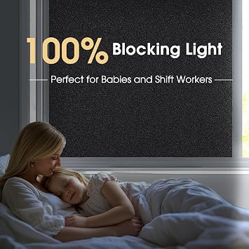 Coavas Blackout Window Privacy Film Total 100% Light Blocking Room Darkening Window Tint for Home Frosted Static Cling Black Out Cover (11.8 x 78.7 Inch, Blackout)
