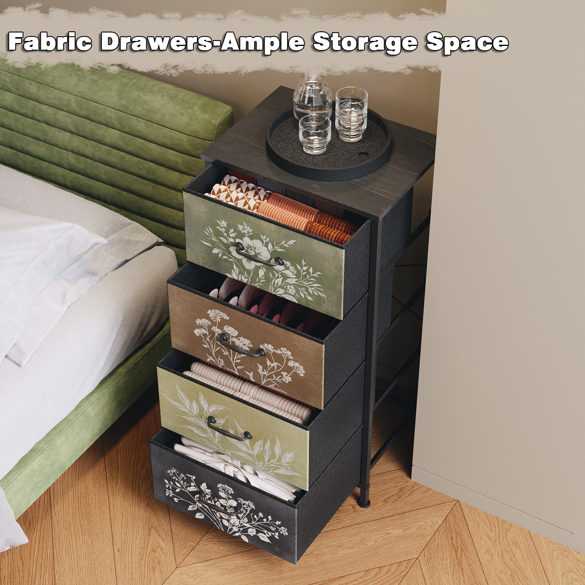 Tohomeor Vintage Floral Narrow 4 Drawers Dresser Nightstand Side Table — product photo