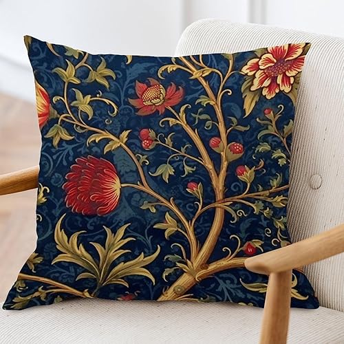 Miniatura 3 de ArogGeld Cojín botánico de lino blanco con flores de olivo burdeos, color azul marino y rojo, floral, blanco, funda de cojín para sofá, chinoiserie