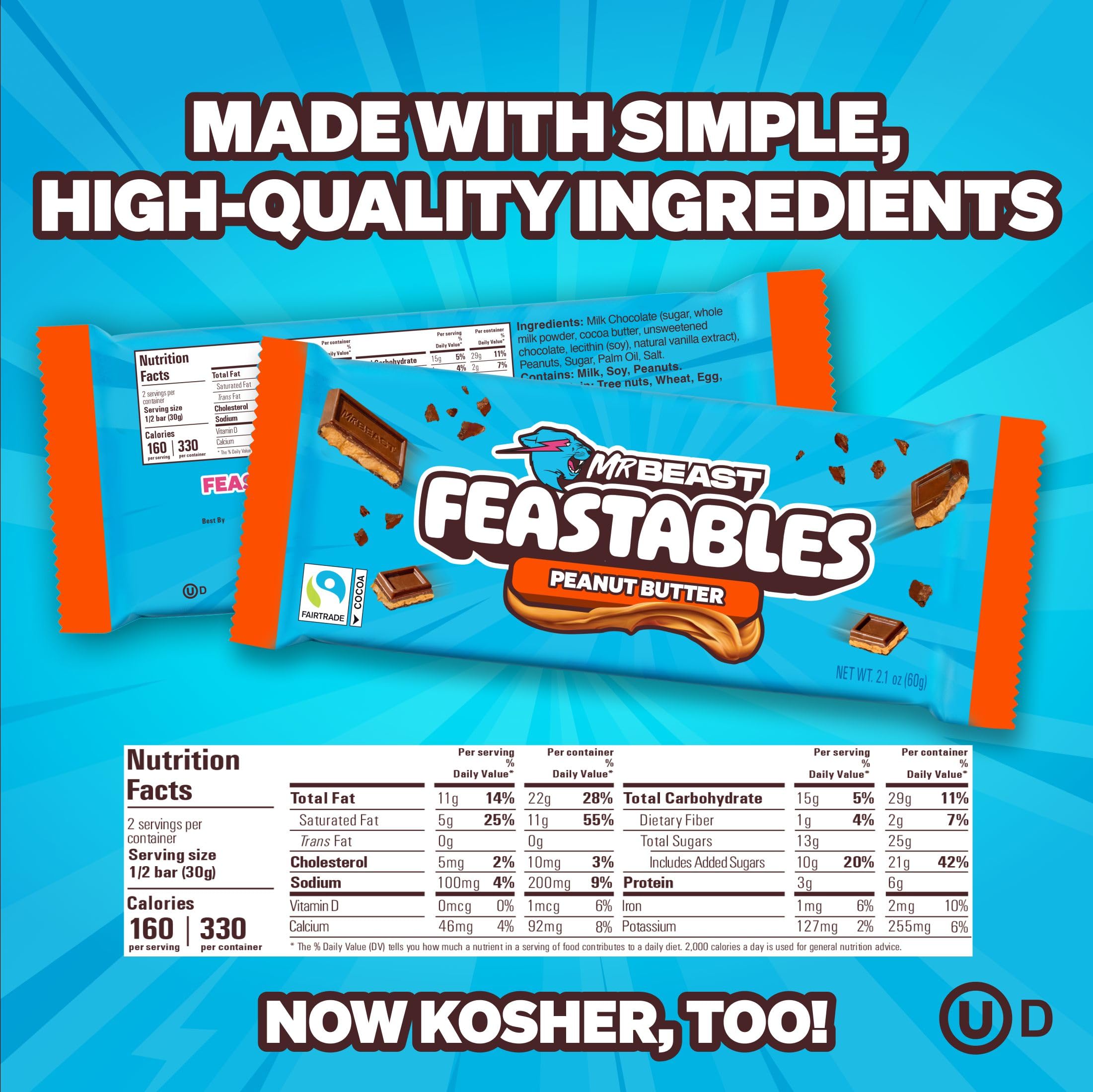 Feastables MrBeast Chocolate Bars/Barras de chocolate (10 x 60 g) - El regalo de chocolate para la verdadera bestia (Deez Nutz/Peanut Butter)