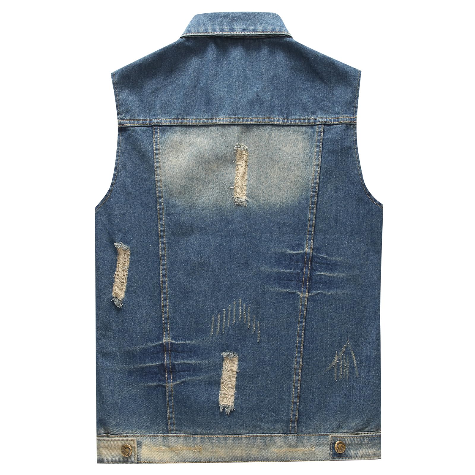 KUDORO Gilet homme Denim Déchiré Veste Gilet sans Manches en Jeans Vintage Gilet Denim Veste à la Mode Motard