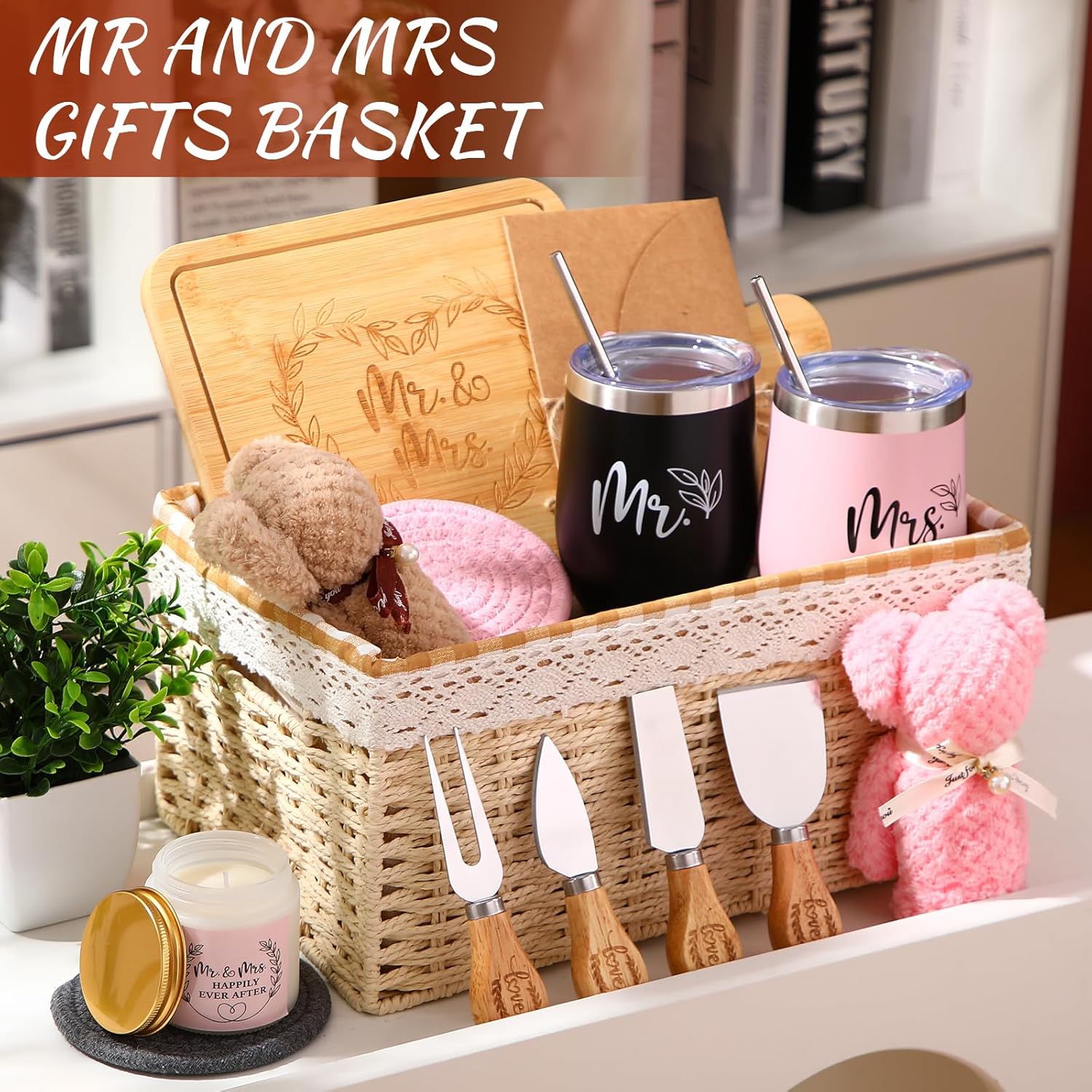 Wedding Gift Basket - 21 Pieces Gifts for Couple Mr and Mrs Housewarming Gifts for Women Men New House Apartment Closing Gift Ideas Set