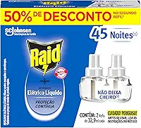 Raid Repelente Eletrico Líquido, 45 Noites, 2 Refis de 32,9ml