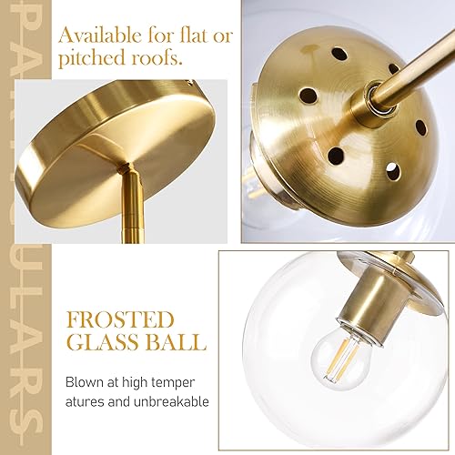 Miniatura 7 de Lámpara colgante de globo de 6 pulgadas, luz colgante dorada de mediados de siglo, luces colgantes de globo contemporáneo, isla de cocina, vidrio