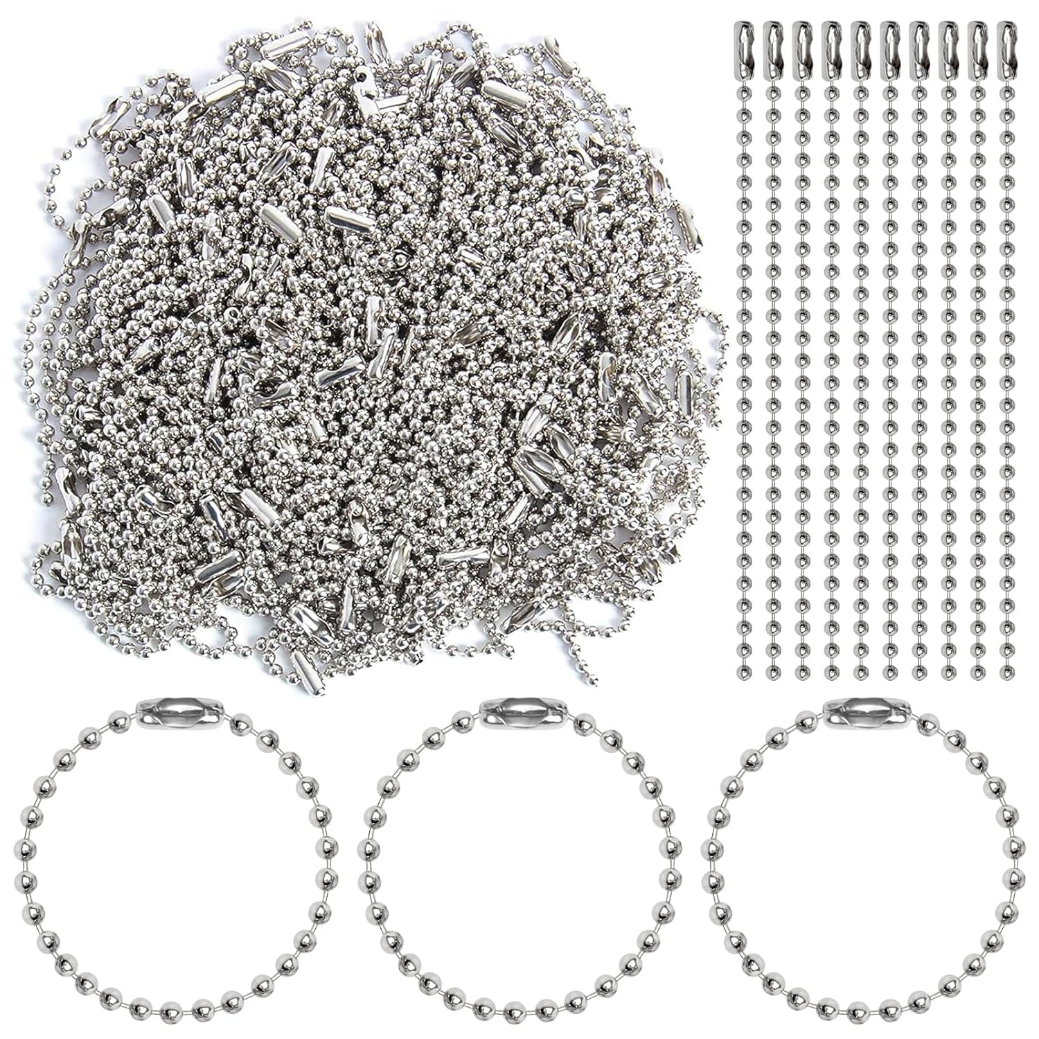 Evaluemart Pack of 20 Pcs, 6 Inch Silver Colour, Ball Chains, Long Bead Connector Clasp Tag Keychain Key Rings, 2.4 Mm Diameter Adjustable Metal Bead Chain-picture-51