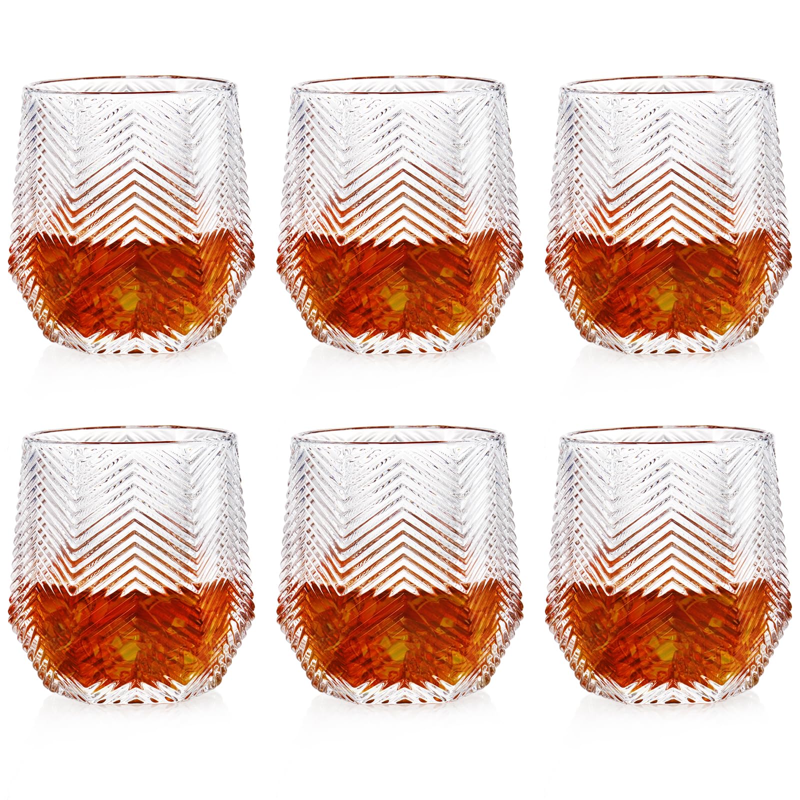 Tosnail 6 Pack 9 Oz Diamond Whiskey Glasses, Drinking Short Tumblers Old Fashioned Rocks Glasses Barware for Scotch, Brandy, Bourbon, Gin and Tonic, Tequila, Liquor, Cocktail, Mixed Drinks