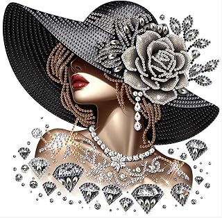 Special Shape Diamond Art Kits for Adults, 5D Diamond Painting with Rhinestones Lady in Black Hat, DIY Crystal Gem Art for Home Wall Decor Gift 11.8 x 11.8 Inch