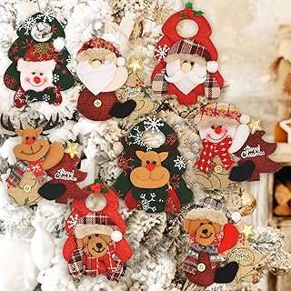 8 Pack Christmas Plush Ornaments Set for Christmas Tree Decorations Santa Snowman Reindeer Tree Stuffed Ornaments for Chri...