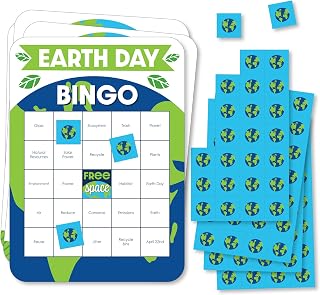 Big Dot of Happiness Happy Earth Day - Bingo Cards and Markers - Save the Planet Party Shaped Bingo Game - Set of 18