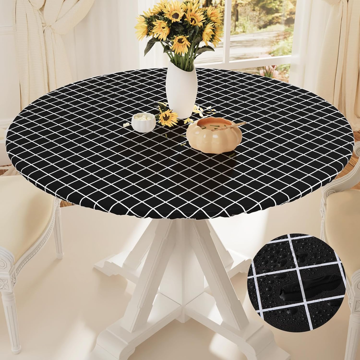 Spotjoy Round Table Cloth Cover, Elastic Fitted Flannel