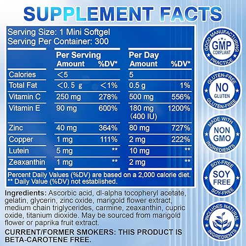 Miniatura 2 de AREDS 2 Suplemento de vitaminas y minerales para los ojos - Suplemento de luteína y zeaxantina, vitamina C y E, zinc y cobre para protección de la
