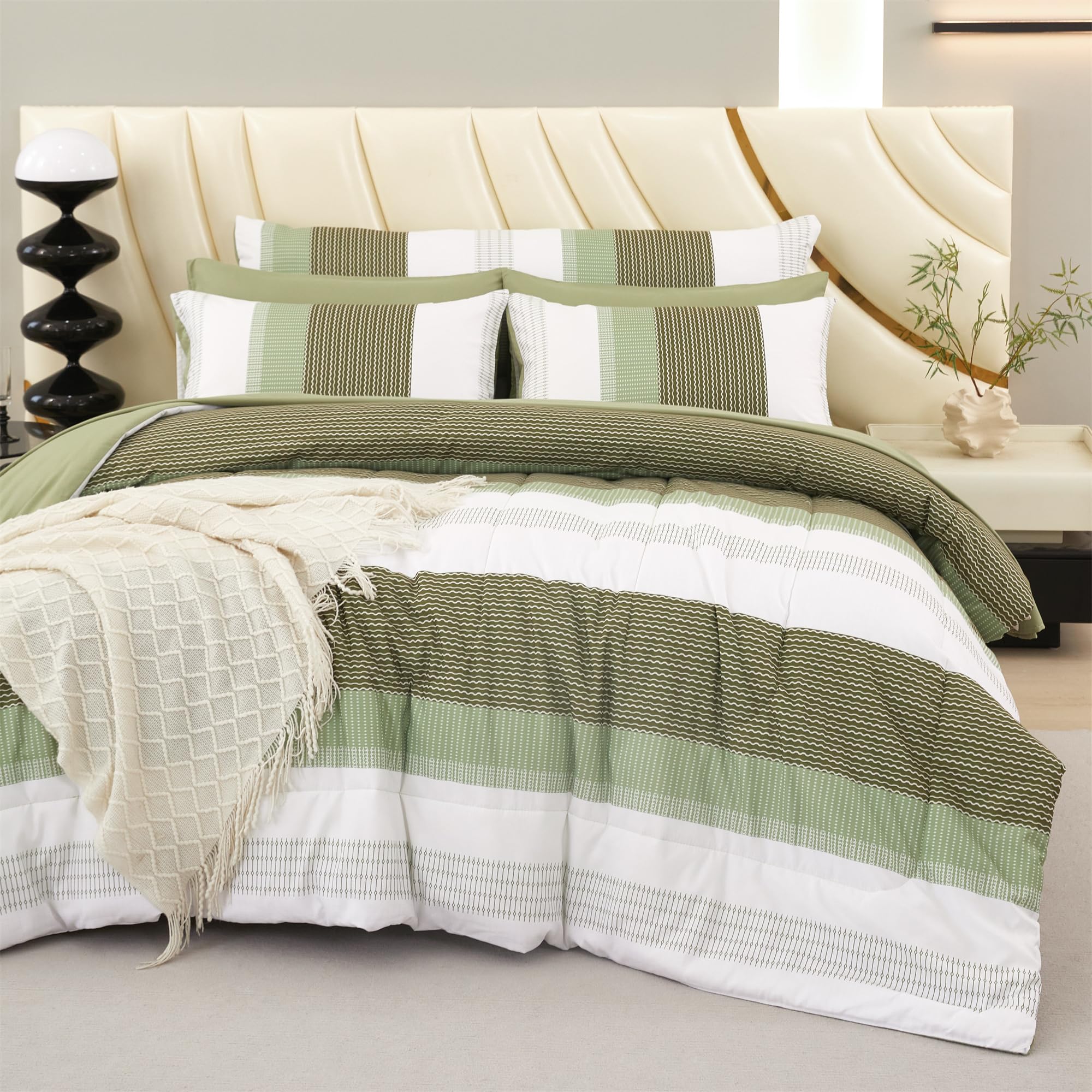 RYNGHIPY Olive Green Striped Bed Sets