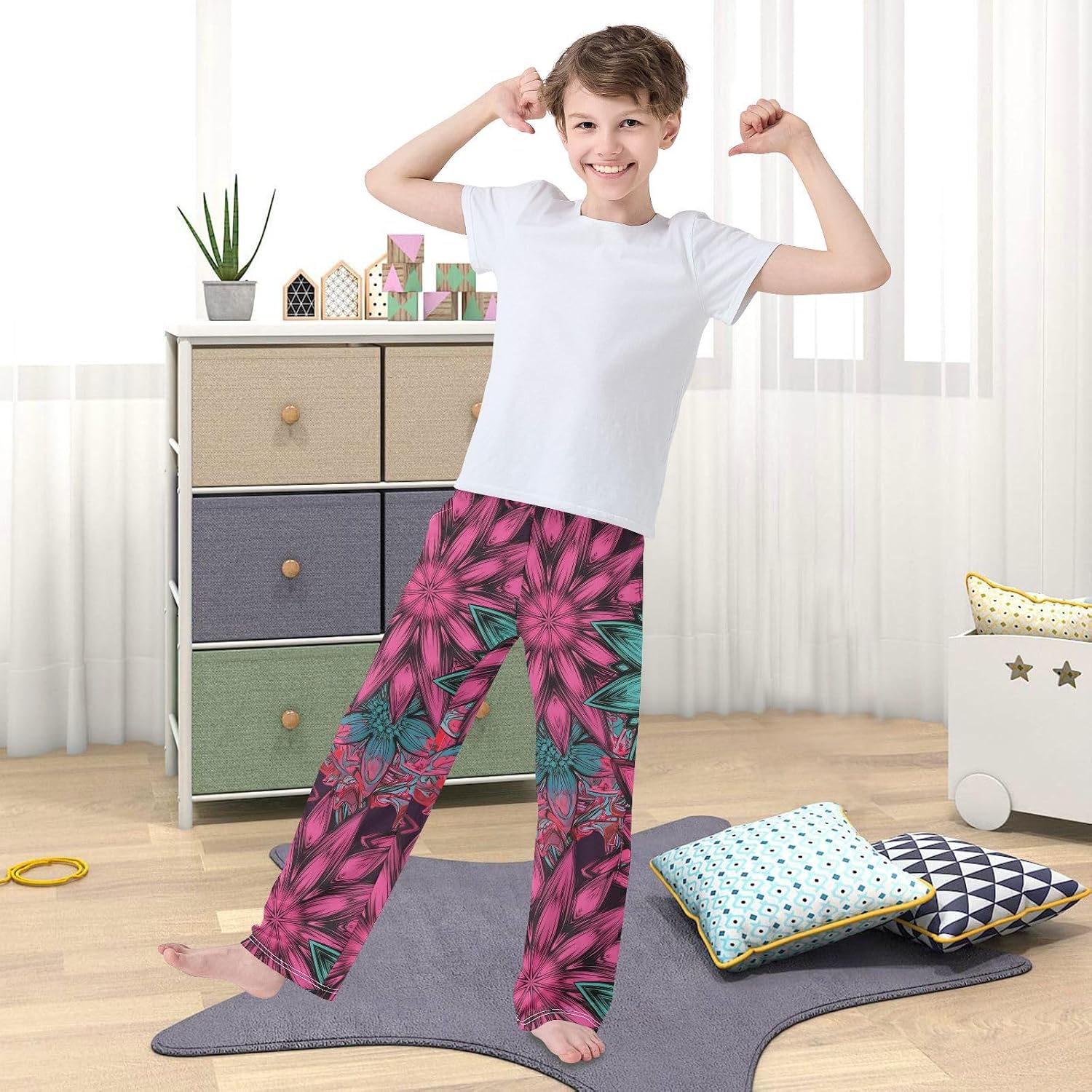 J JOYSAY Floral Blossom Bloom Magenta Pajamas Pants Soft Long Pajama Bottoms Lounge Sleep Pants Size S-XL
