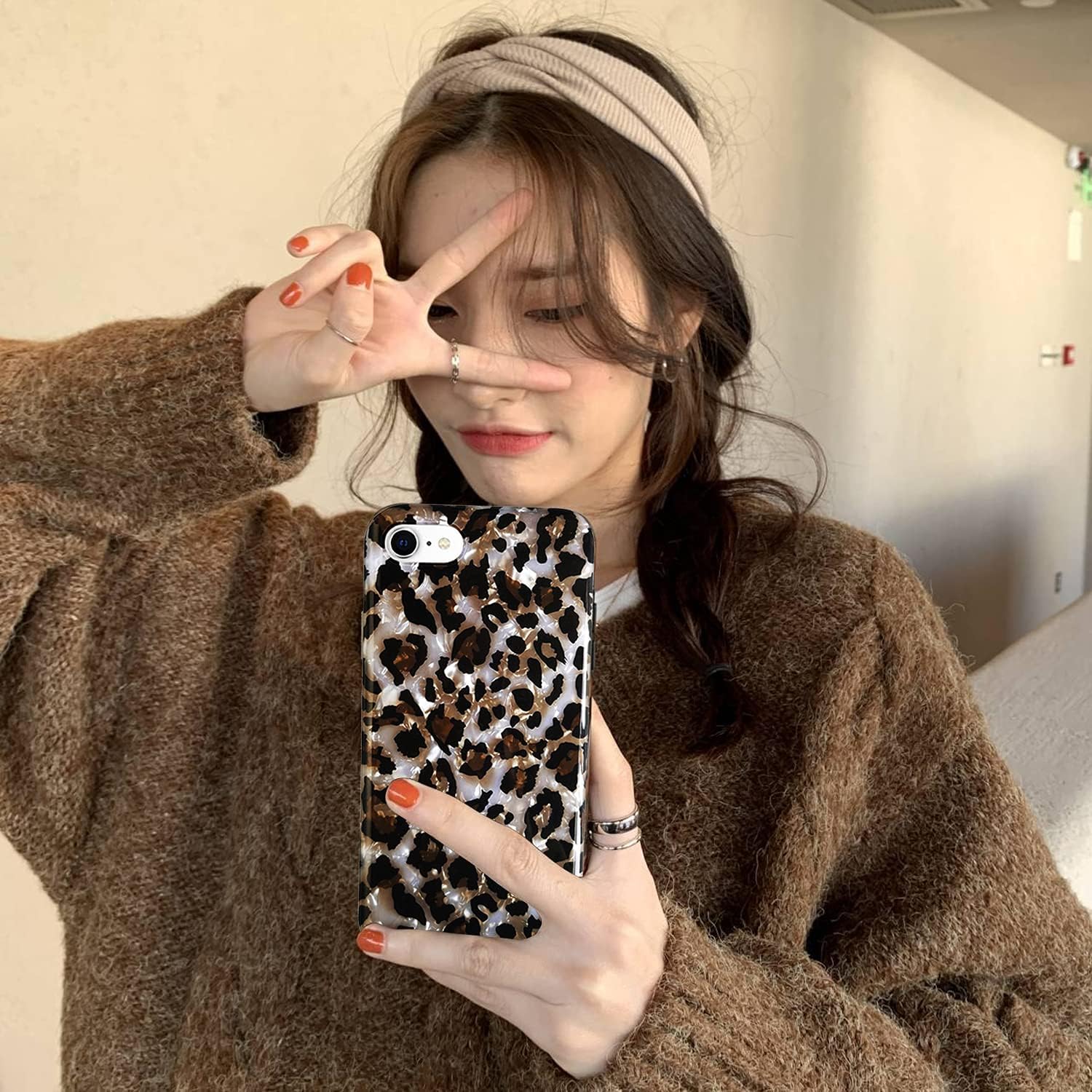 J.west Leopard Case for iPhone SE 2020 2nd 2022 3rd, iPhone 8, iPhone 7 4.7-inch, Cute Cheetah Print Sparkle Pearly Slim Soft Flexible Protective Silicone Phone Case Cover Bumper for Girls Women