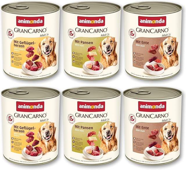 GranCarno Comida húmeda para Perros Deftige Variation (6 x 800 g), sin Cereales ni azúcar, para Perros Adultos