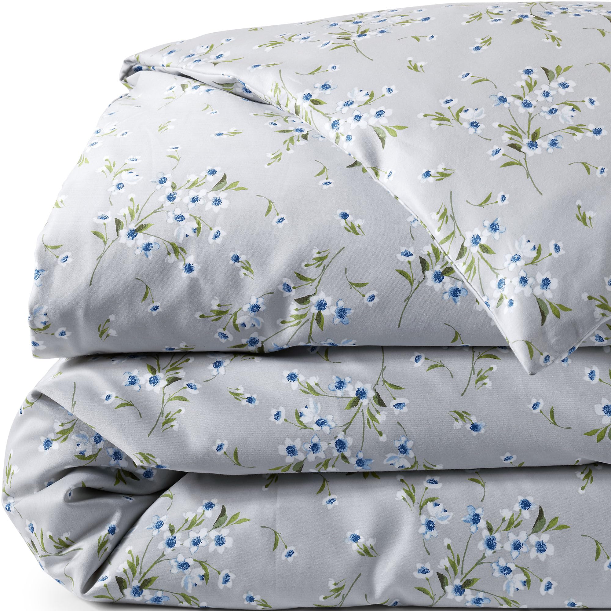 Lands' End 700 Sateen Printed Duvet Cover Light Fog Snow Drop Floral Twin