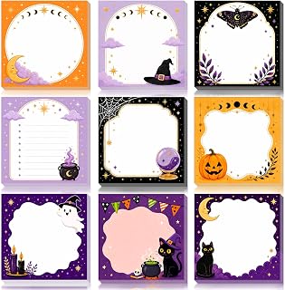 9 Pcs Halloween Sticky Notes Pumpkin Kitten Self Sticky Post Notes Memo Sticky Tabs for Halloween Gifts School Office Home Stationery Supplies Party Favors