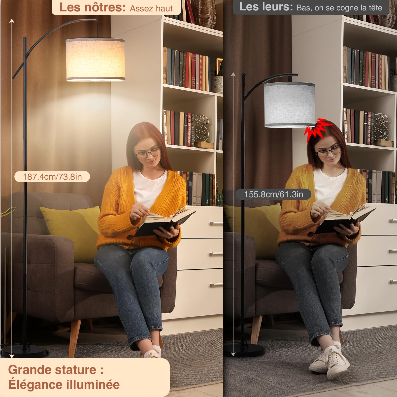 FIMEI Lampadaire avec Télécommande & Interrupteur au Pied - 3 Couleurs Changeantes, 187.4cm pour Salon, Chambre à Coucher, Bureau - 9W Ampoule, Minuterie 1H