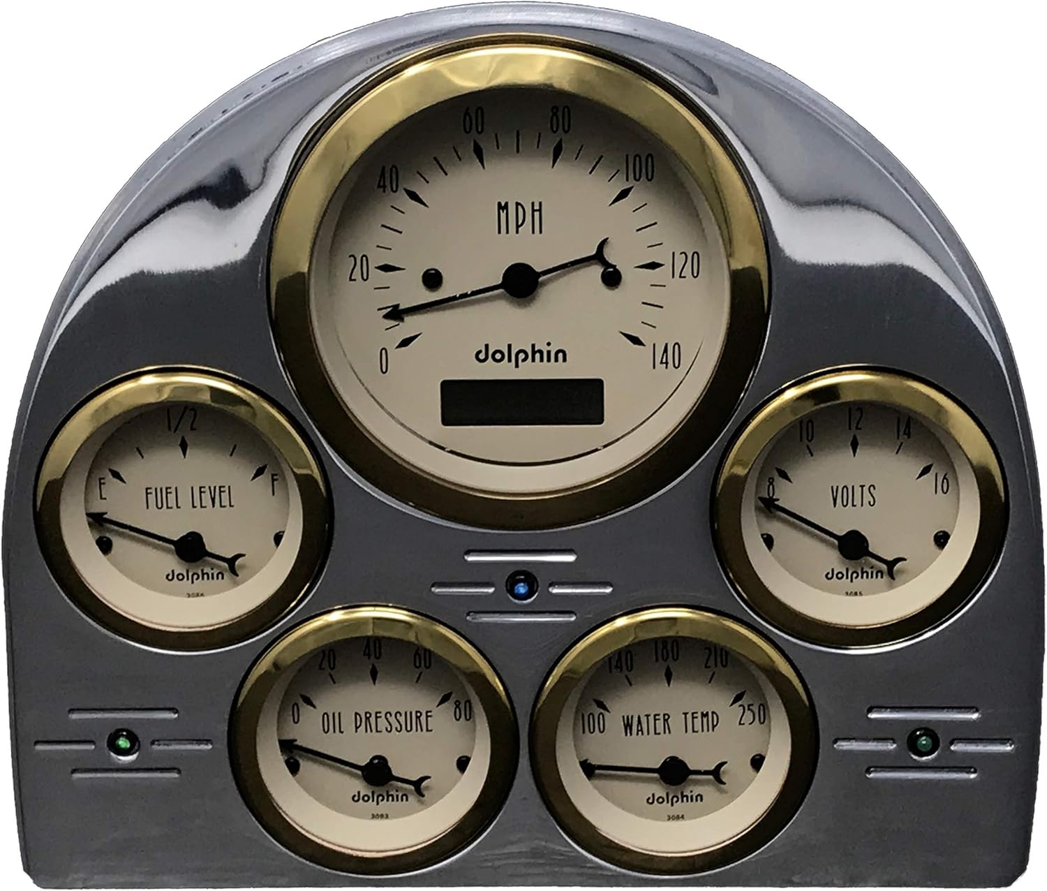 Dolphin Gauges Compatible with 1953 Ford Car 5 Gauge Dash Cluster Panel Set Programmable Gold Bezel