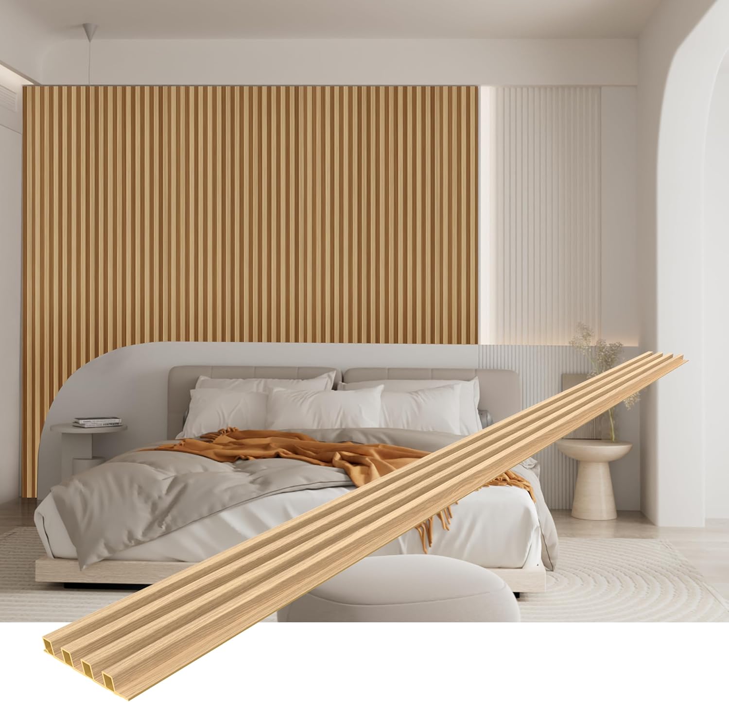 8-Pack WPC Slat Wall Panels - 3D Wall Panels, Water-Proof and Easy Installation, Accent Slat Wall Paneling for Living Room, Office, Teak, 96 x 6.6 Inch 96 x 6.6 Inch Teak