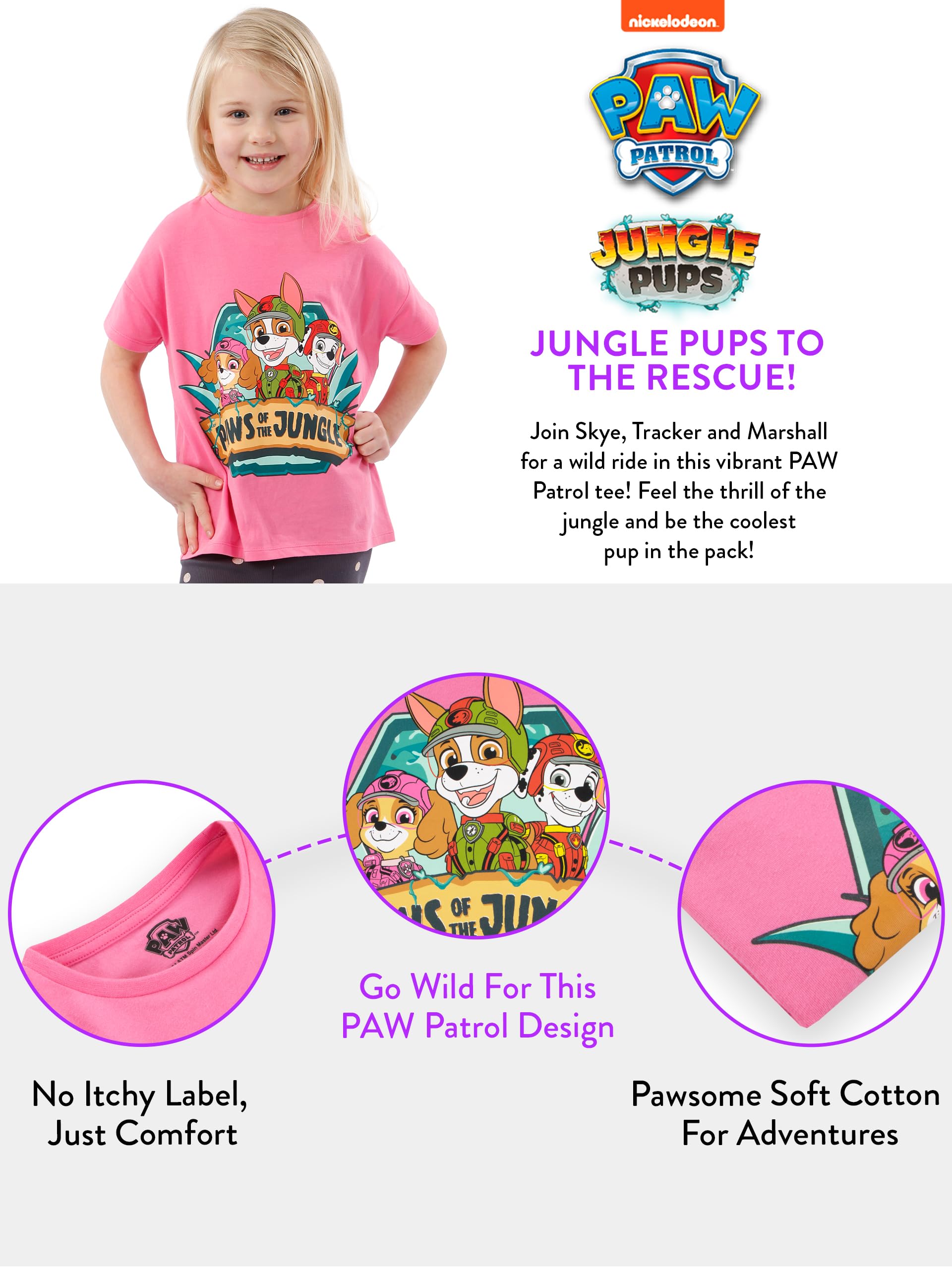 Paw Patrol Camiseta Skye para niñas, camiseta de verano de algodón para niñas, de 18 meses a 8 años