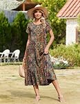 ZEAGOO Femmes Été Midi Une Ligne Robe Manche courte Casual Flowed Plage longue robe de soleil avec poches 2026 Voyages en vacances