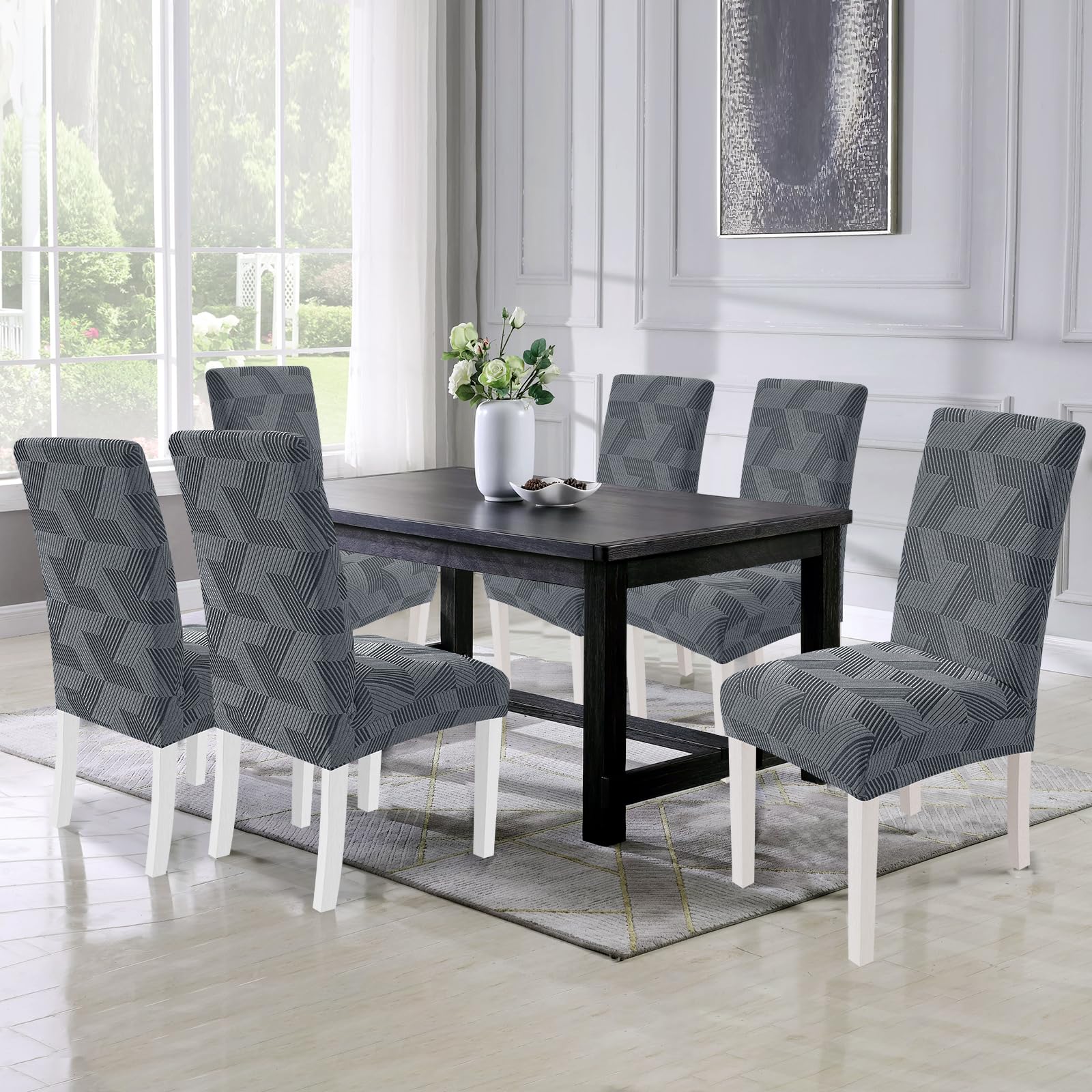 Kratzfester Stuhlschonbezug CYCMACO 4er Set Stretch-Stuhlhussen – Universal, Dunkelgrau, Dehnbar, Rutschfest, Waschbar, Für Hochlehner, Esszimmer, Küche & Restaurant, Moderne Optik