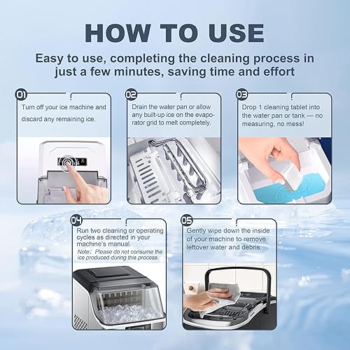 Miniatura 6 de Máquina de hielo descalcificadora  24 tabletas limpias sin perfume compatibles con Opal, Kitchenaid, Perfil GE, removedor de escamas seguro de