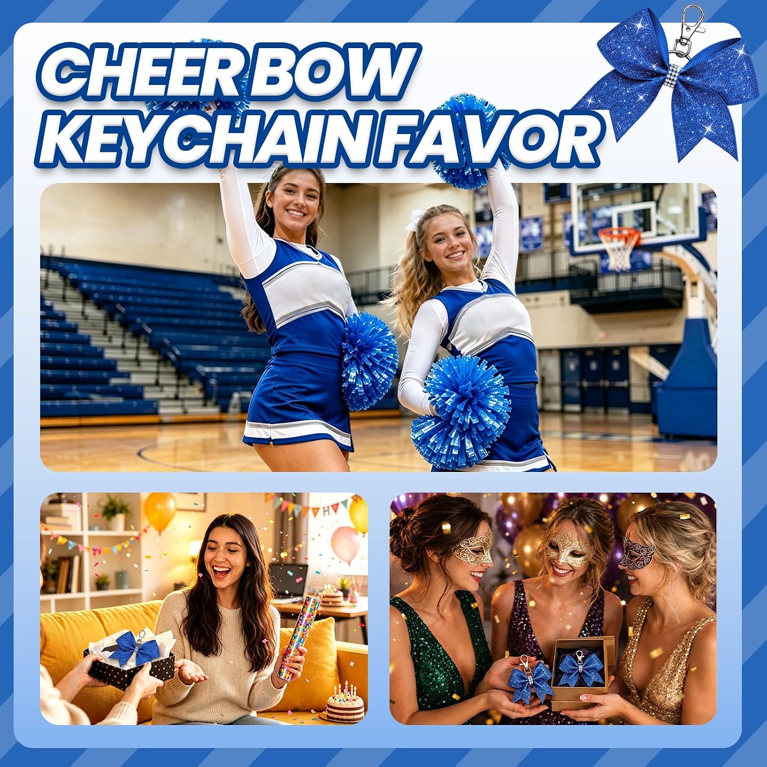 Cheer Bow Keychains Bulk, Rhinestone Charms for Women