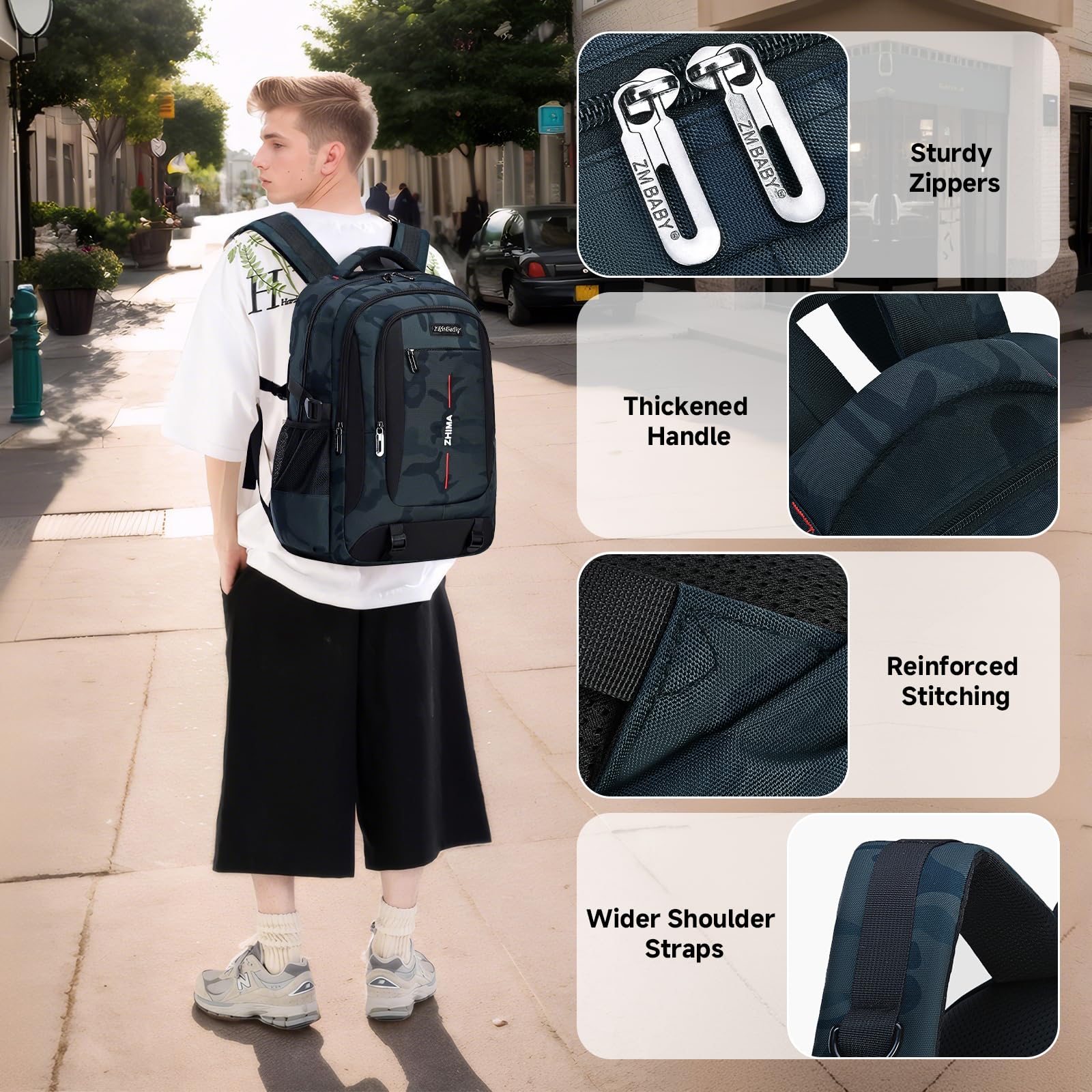 Tanou Schulrucksack Jungen Rucksack Teenager, Camouflage-Schultasche für Jungen mit Großer Kapazität, Modischer Ranzen Tagesrucksack für Schule und Reisen, Grün