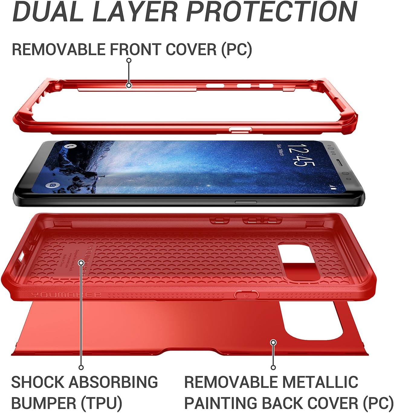 YOUMAKER Galaxy Note 8 Case, Full Body Heavy Duty Protection Shockproof Slim Fit Case Cover for Samsung Galaxy Note 8 (2017 Release) Without Built-in Screen Protector (Red)