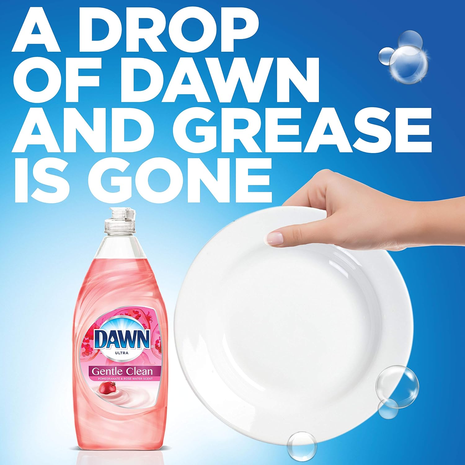 Dawn Gentle Clean Liquid Dish Soap (3x24oz) + Non-Scratch Sponge (2 Count), Pomegranate & Rose Water, 1 Set