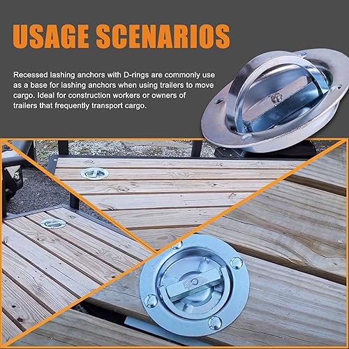 Miniatura 19 de Black 4Pack X Recessed Tie Down D-Rings Anchor, 6,000 lb. Capacity, with Backing Support Plates, for Flatbed Trailer/Truck, Great for Securing