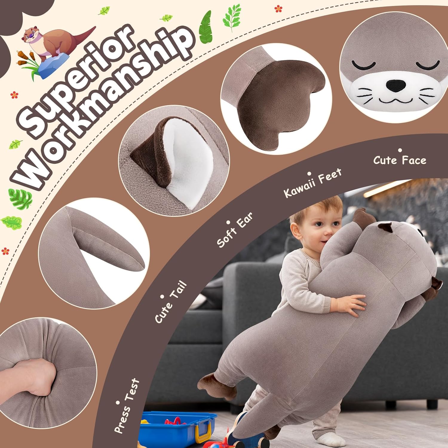 Valentine‘s Day Gift 30'' Giant Otter Plush Stuffed Animal- Otter Plush Pillow Plushies, Large Sleeping Body Pillow Plush Toy, Cute Hugging Stuffed Animal, Birthday Gifts for Kids Girls Boys - Image 3