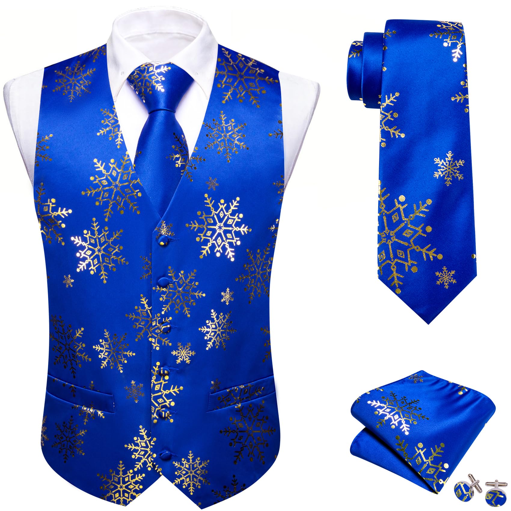 Barry.Wang Mens Red/Green Christmas Suit Vest Tie Holiday Xmas Waistcoat