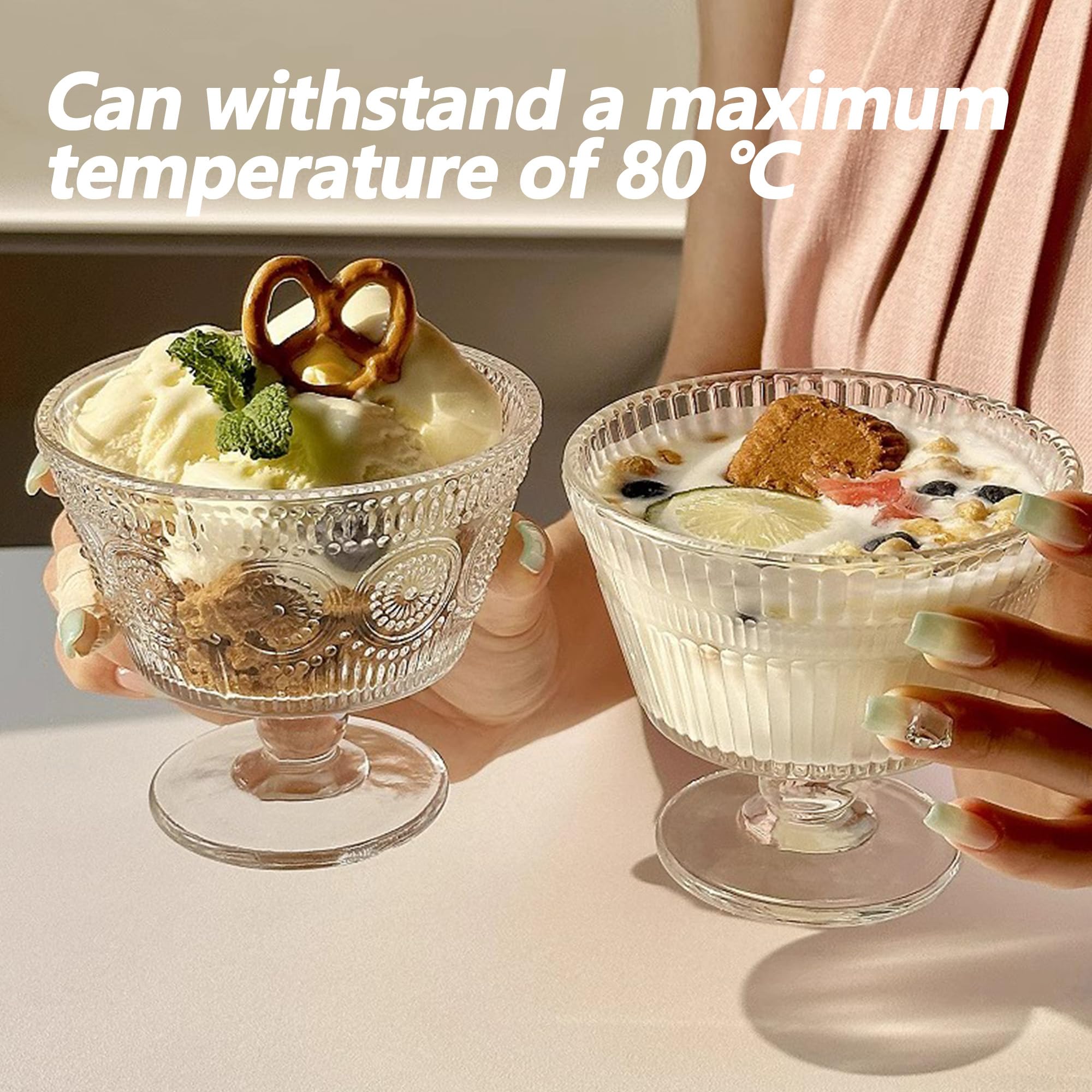 Set di 4 Coppe Da Gelato In Vetro Trasparente, Coppette Riutilizzabili Per Macedonia, 260ml, 100% Senza Piombo, Bicchieri Da Dessert Con Piedi, Per La Casa, Il Ristorante, Feste (Stile 2)