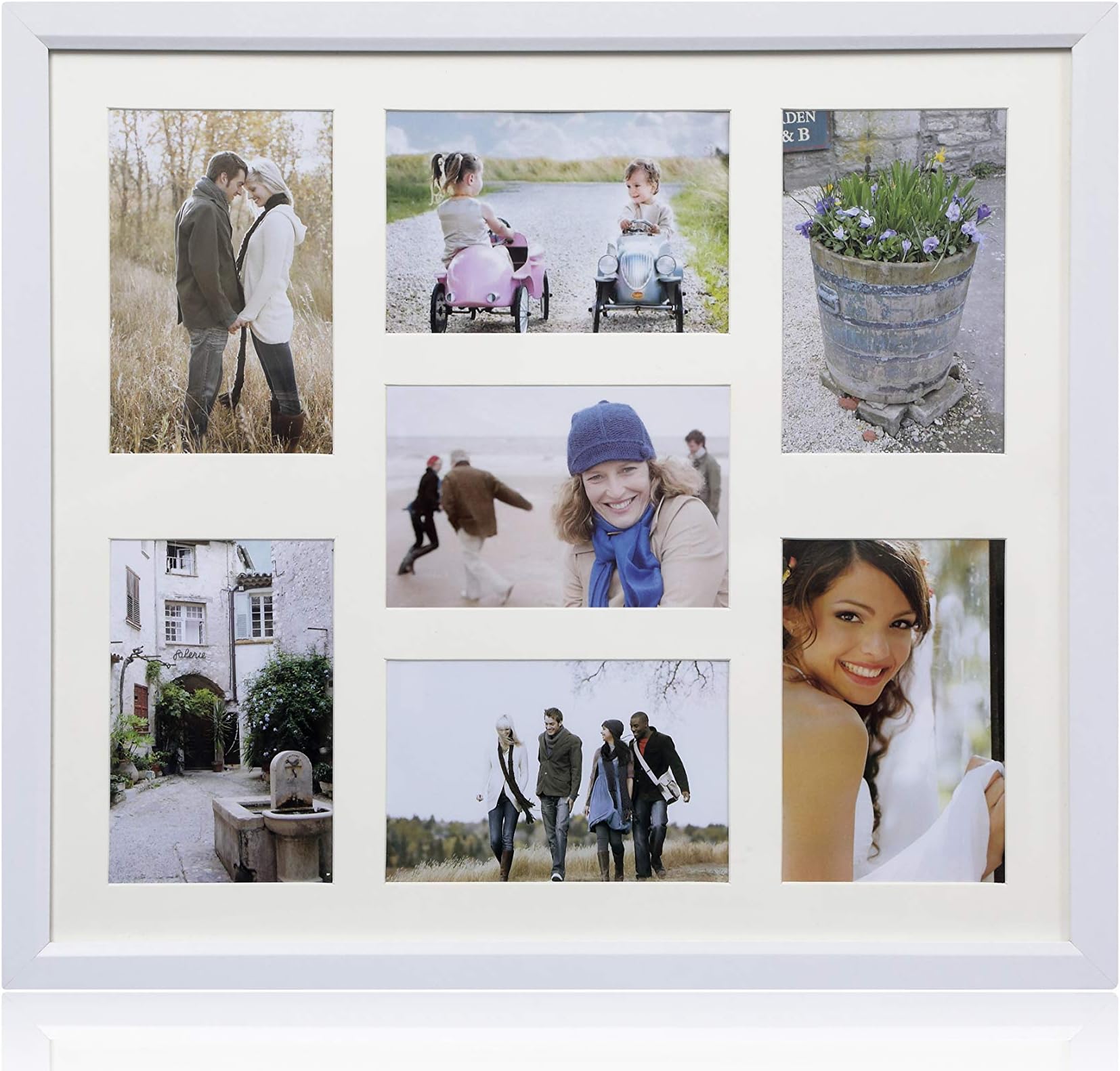 ARPAN MDF Multi Aperture Photo Collage Frame for 7 Photos 3 x 6\x 4 nd 4 x 4X 6Photos (White)